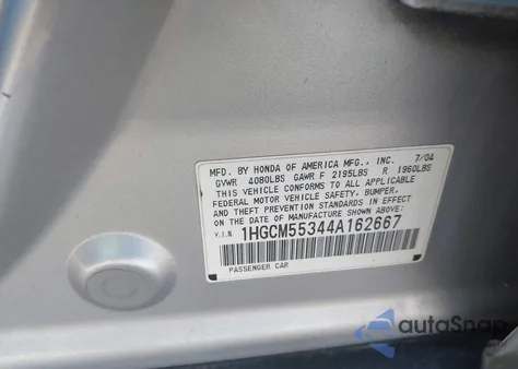 2004 Honda Accord 2.4 Lx z USA, uszkodzony, nr VIN 1HGCM55344A162667